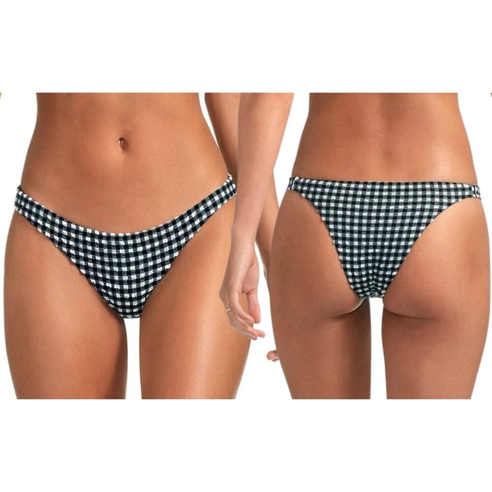 Vitamin A Carmen Teeny Bikini Bottom - Vichy Black Gingham - Size Large